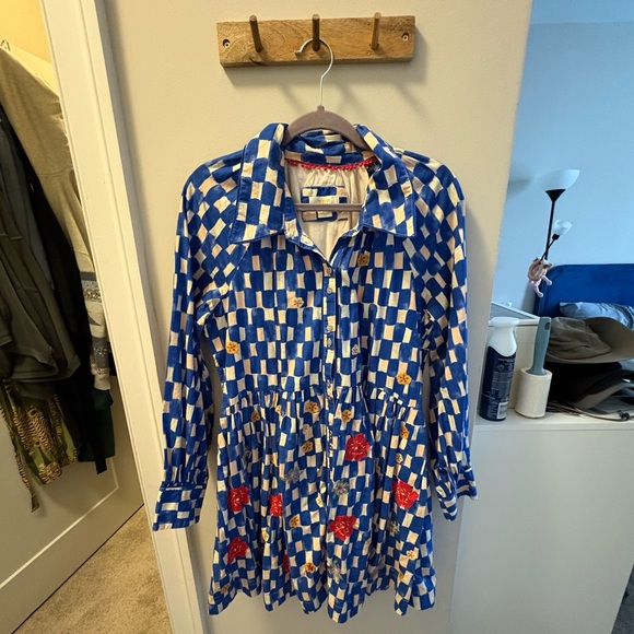 Maeve by Anthropologie Blue and White Checkered floral embroidered Mini Dress - Picture 2 of 4